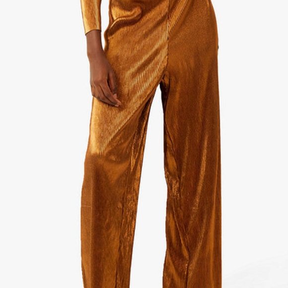 French Connection Taina Metallic Bronze Pleated Jersey Wide Leg Pants Size S - Picture 4 of 16